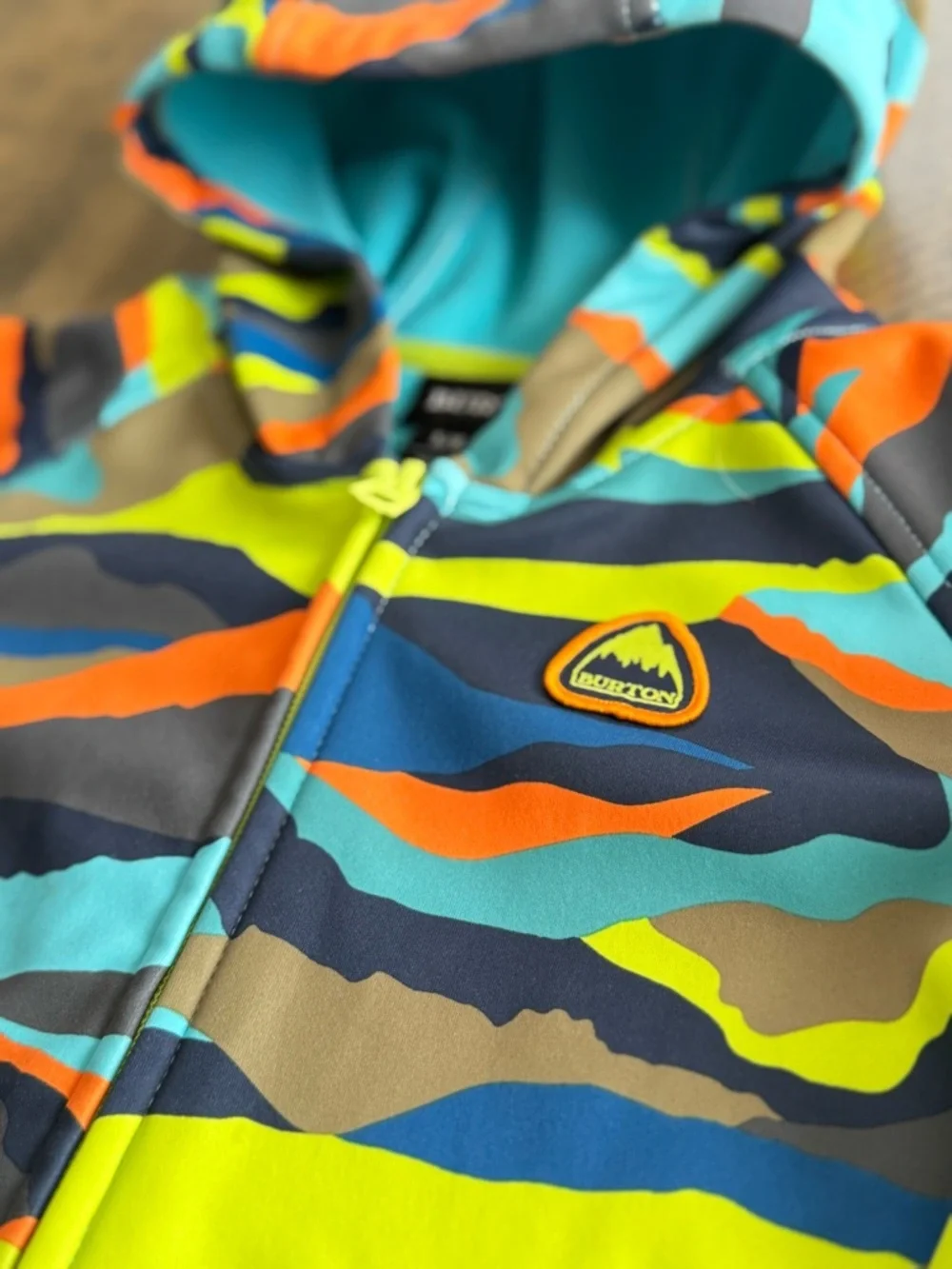 Burton Kids Zip Hoodie in Blue, Green & Orange Camo
